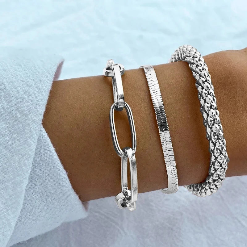 4pcs Punk Curb Cuban Chain Bracelets Set