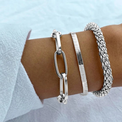 4pcs Punk Curb Cuban Chain Bracelets Set