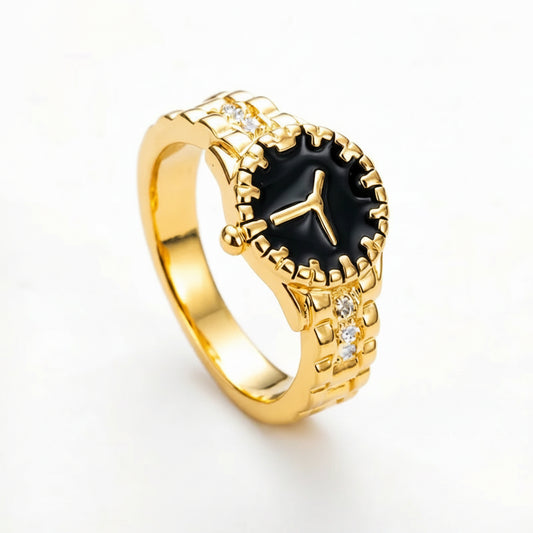 925 Sterling Silver 18K Gold Plated Exquisite Watch Ring