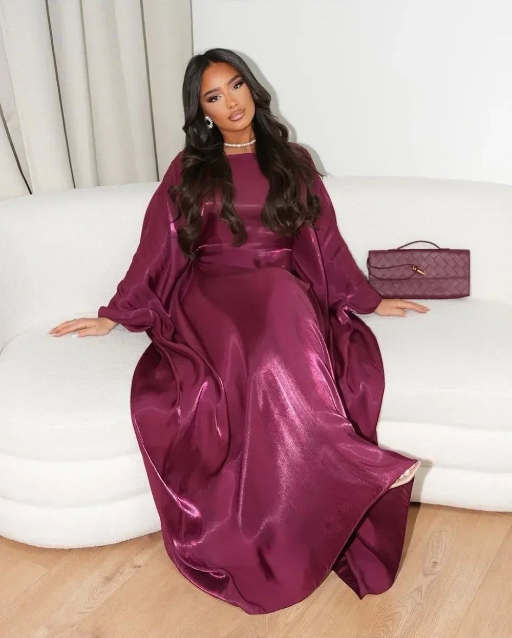Rose Muslim Kaftan Batwing Satin Maxi Abaya