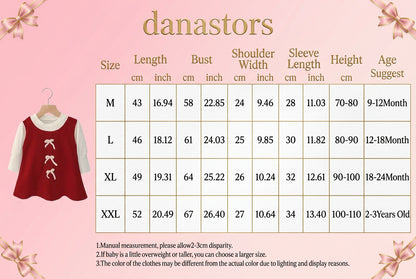 Girls First Birthday Banquet Costume Bow Element Soft Knit Long Sleeved Red Dress