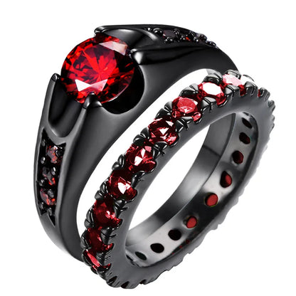 Red Rhinestones Stainless Steel Ring