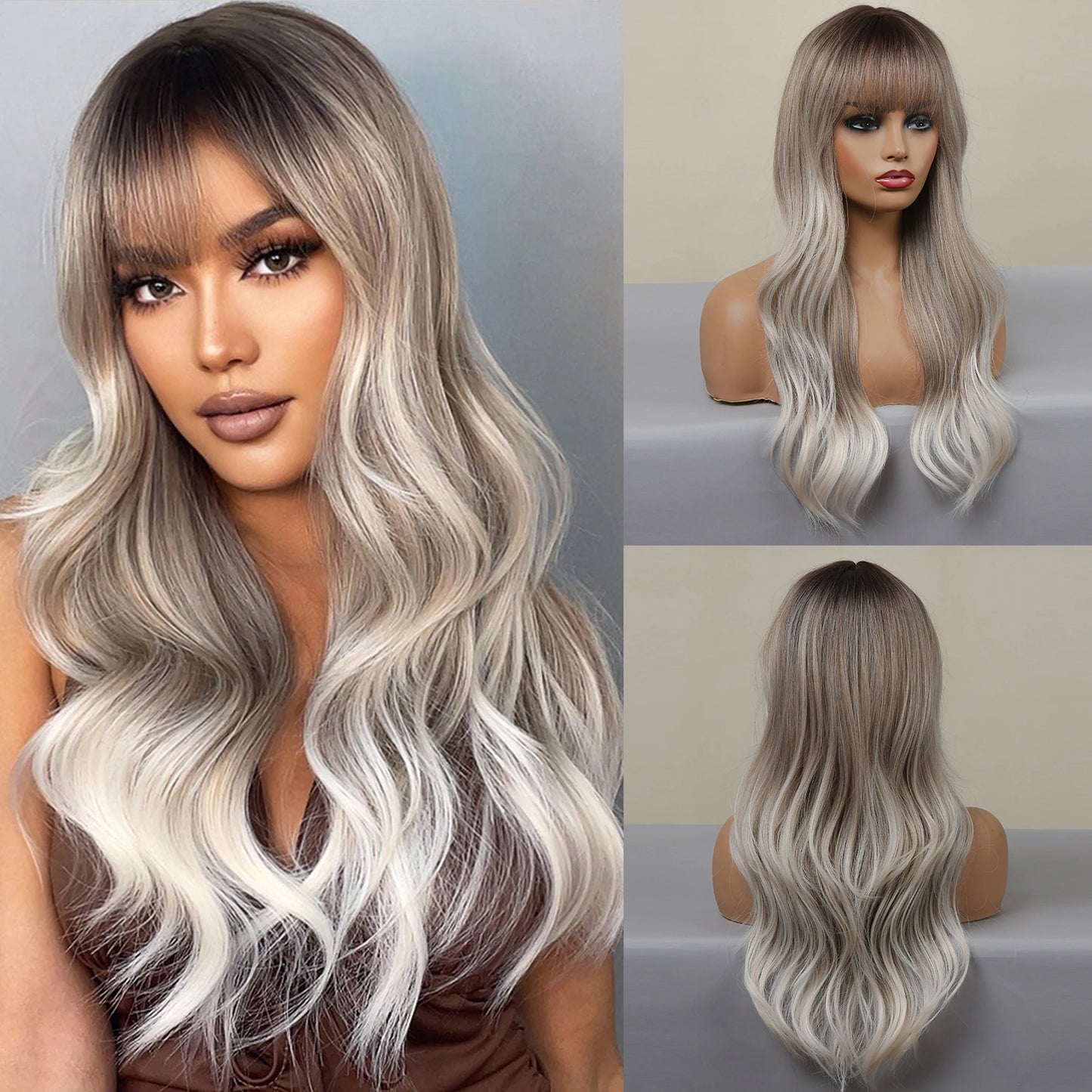 Brown Blonde Long Straight Synthetic Wigs