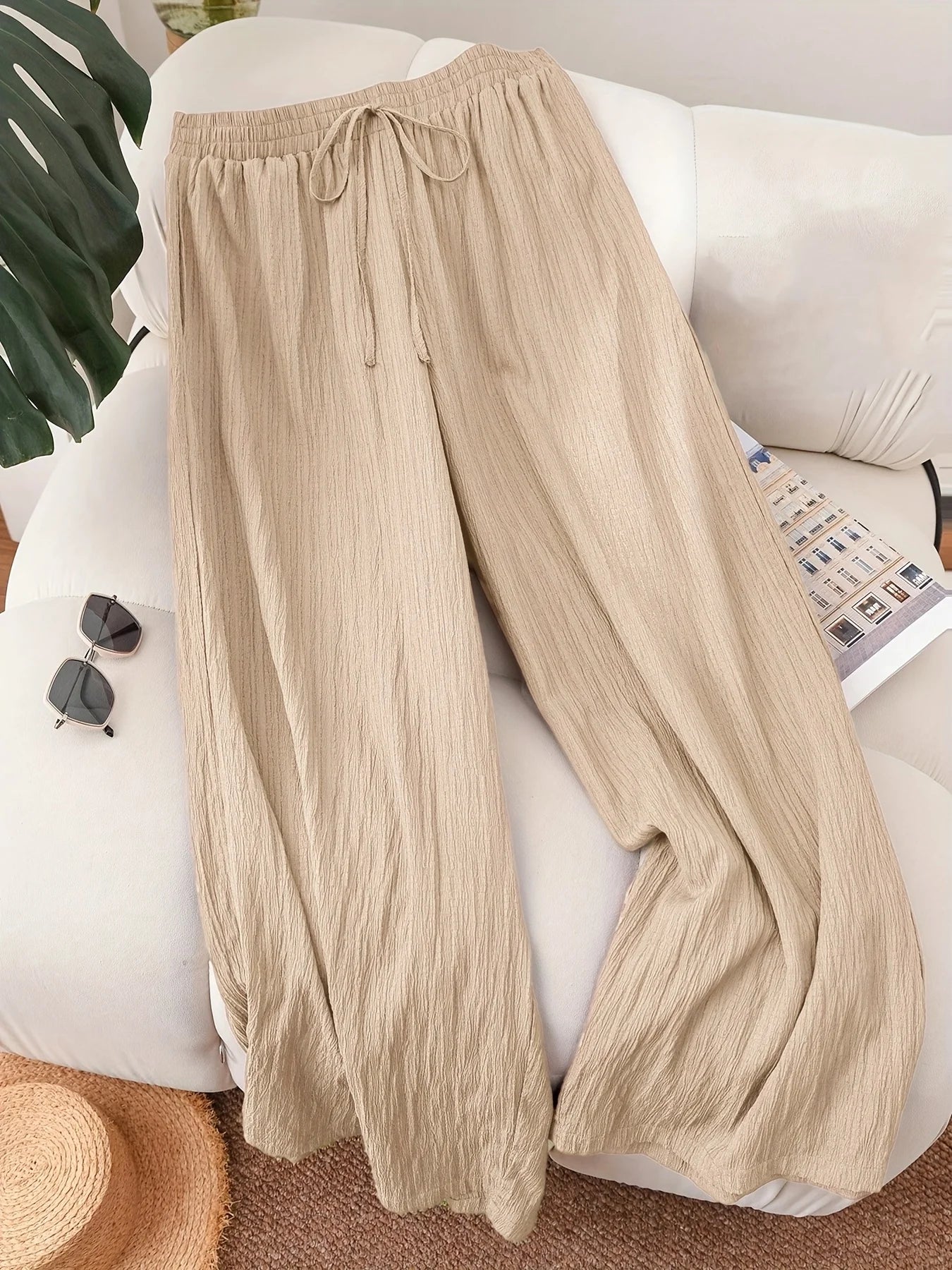Plus Size Elastic Waist Loose Fit Casual Pants