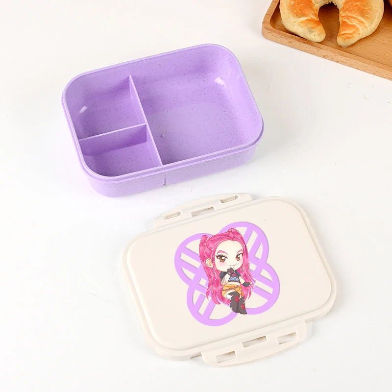 KPOP Demon Hunters Lunch Box Cute Mira Zoey Jinu Portable Plastic Bento Box