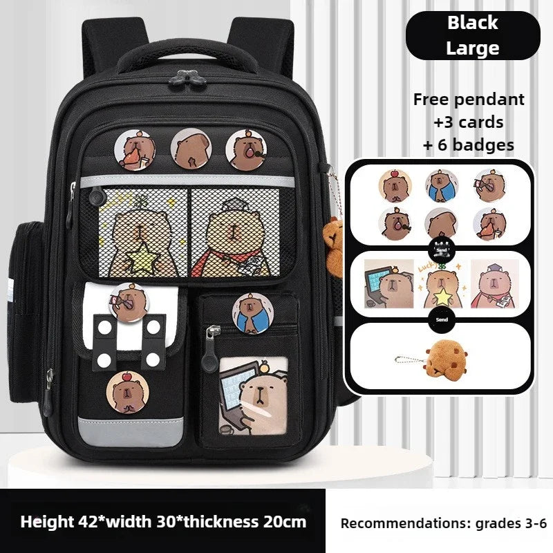 Capybara Children Backpack Waterproof Student Schoolbag Large Capacity