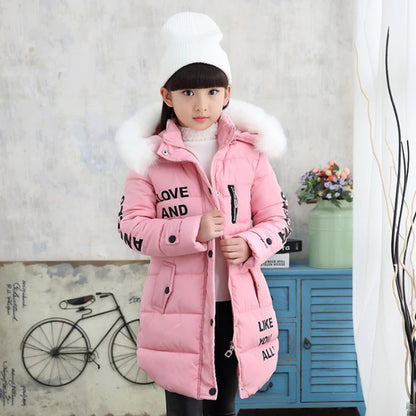 2 6 8 12 Years Teenage Girls Winter Warm Parkas Fur Hooded Thick Jackets