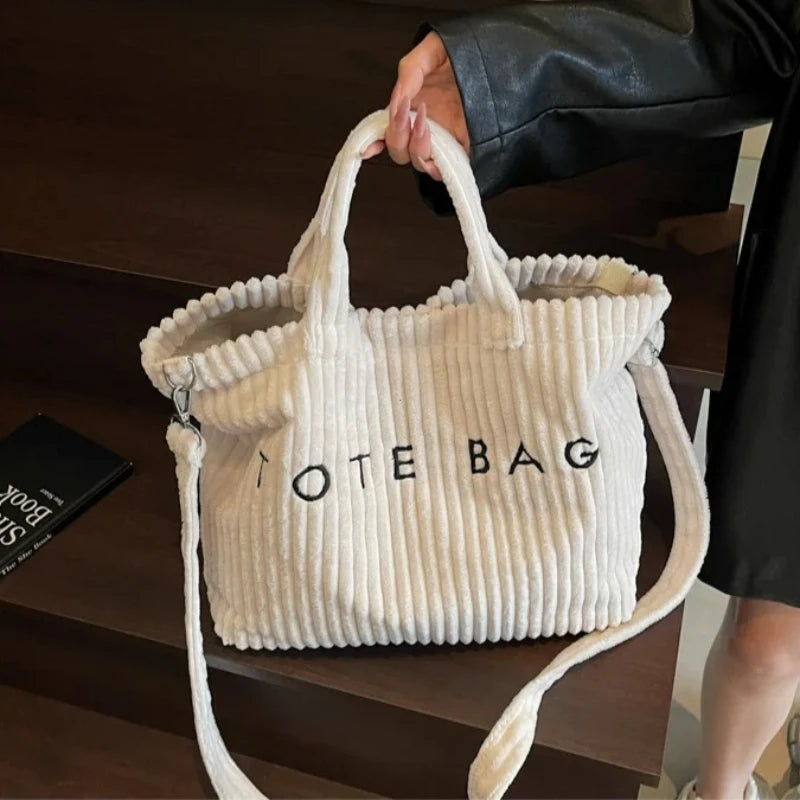 Large Capacity Striped Velvet Handbag Shoulder Crossbody Bags