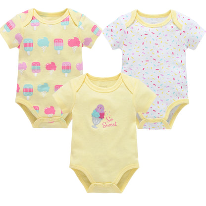 3/6 pcs Baby Girls Cotton Short Sleeve Toddler