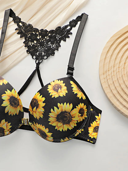 Front buckle chrysanthemum Sexy lingerie