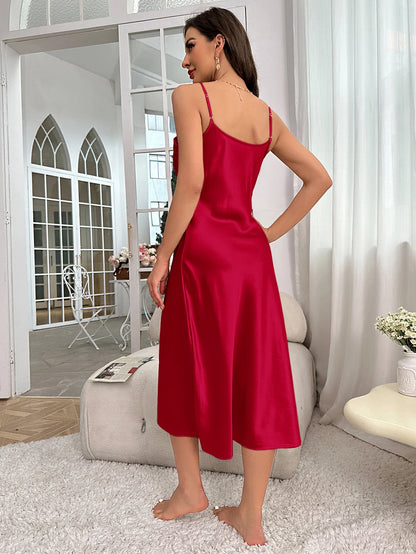 Spaghetti Strap V Neck Elegant Luxury Breathable Loungewear Nightdress
