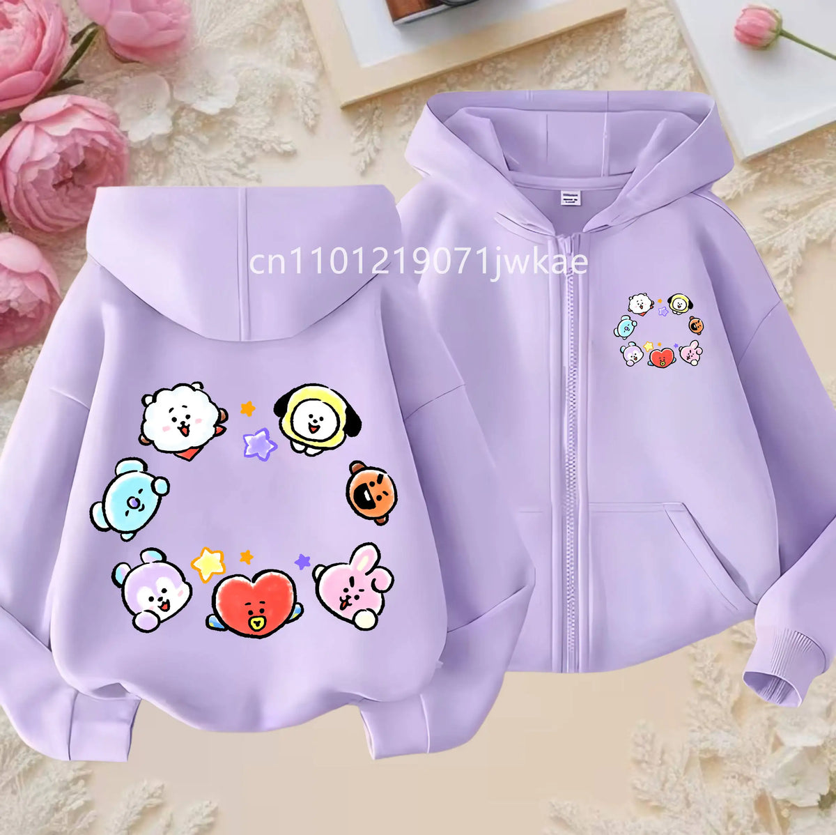 Tee Cute BT21 Mang Inspired Zipper Hoodie 3-12 Year Hoody Coat