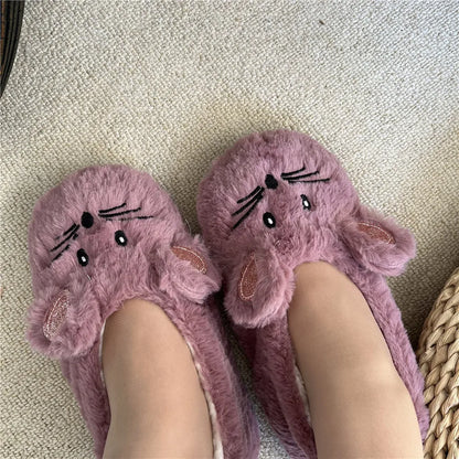 Winter Warm Home Fuzzy Fur Cotton Non Slip Grip Fluffy Lazy Slippers