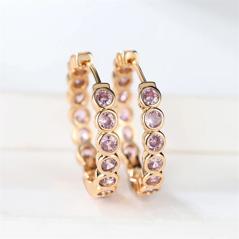 Luxury Cute Small Black Round Hoop Zircon Stone Earrings