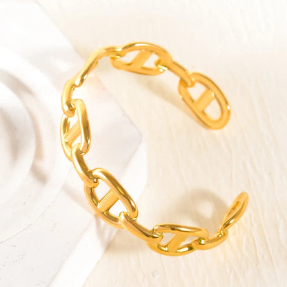 Gold Hollow-Out Cuff Stainless Steel Wide Bangle Bracelet