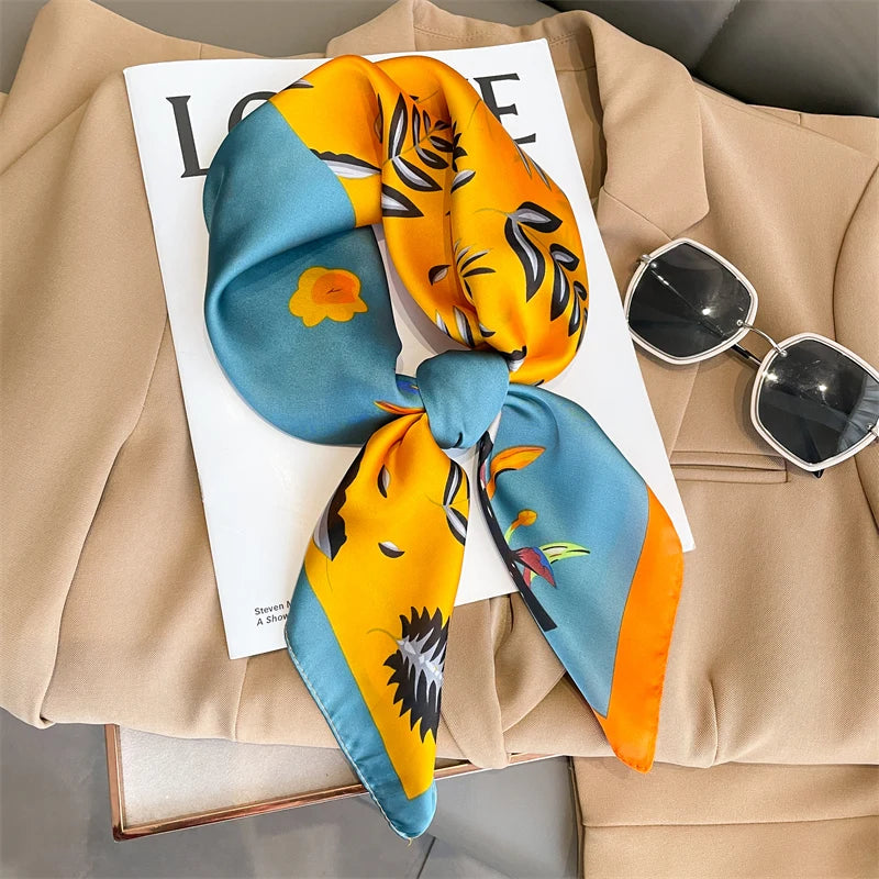 Luxury Silk Square Plaid Satin Scarf