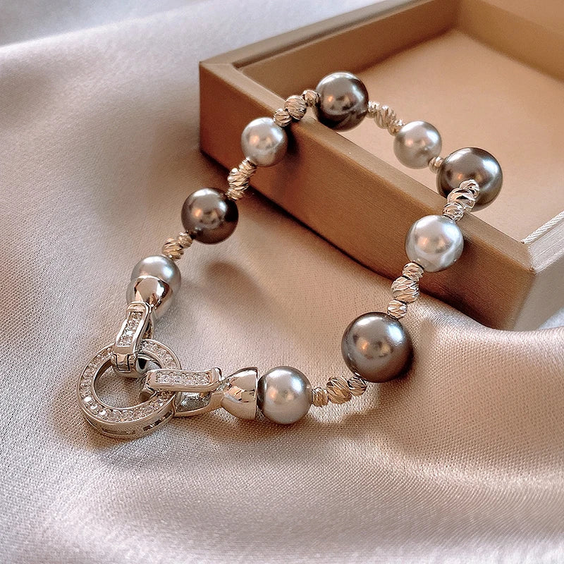 Elegant Imitation Pearl French Gray Pearls Bangles Light Round Beaded Bracelets