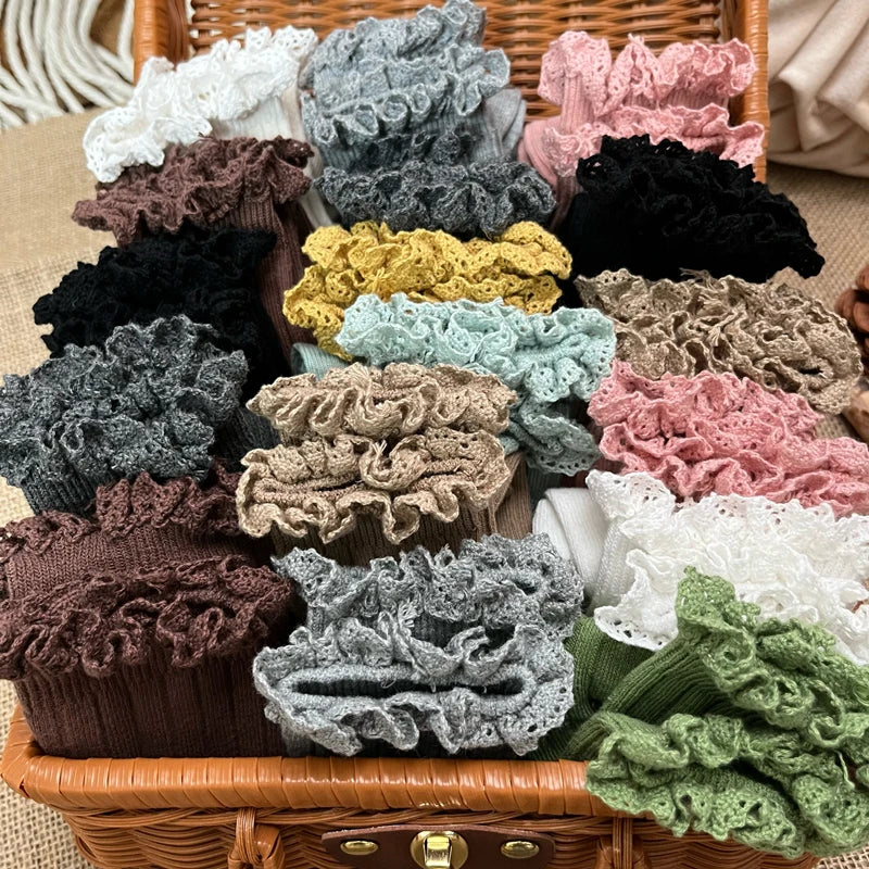 Ruffle Knee High Socks Baby Girls Toddlers Long Soft Cotton Sock 0-8Years