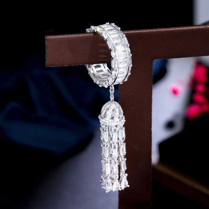 ThreeGraces Cubic Zirconia Long Tassel Charms Elegant Rings