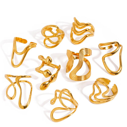 Stainless Steel Irregular Wave Creative Gold Open Punk Rapper Rings