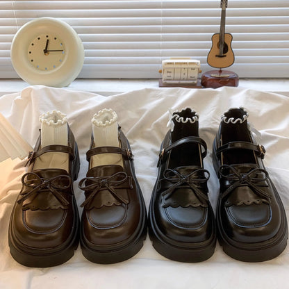 Black Leather Mary Janes Bow Thick Sole Casual Toddler Shoes