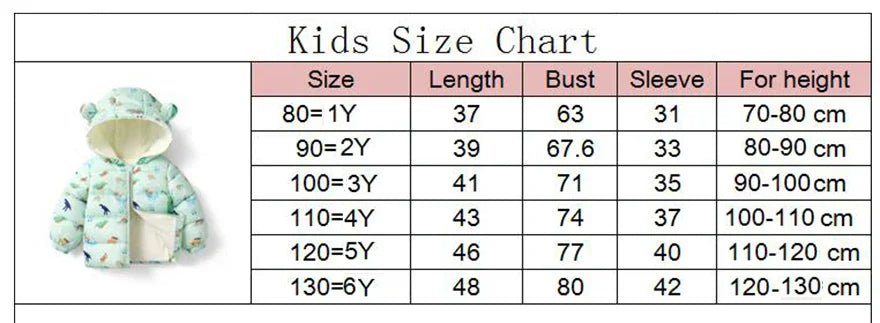 Winter Baby Kids Fleece Cartoon Warm Hooded Down Jackets