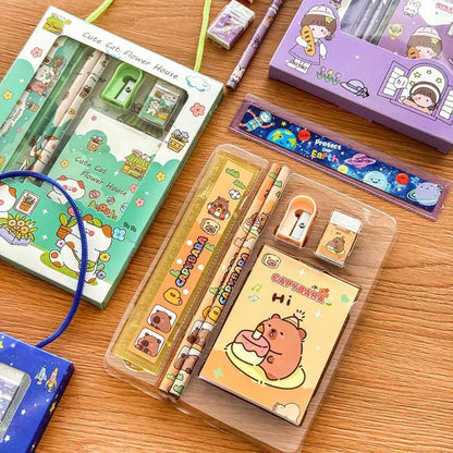 6Pcs/Set Cute Cartoon Capybara Pencil Stationery Set