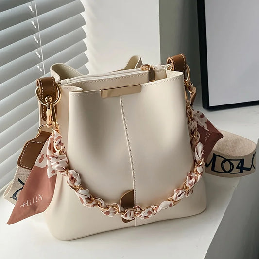 Large Capacity Ribbon Chain Bucket Bag