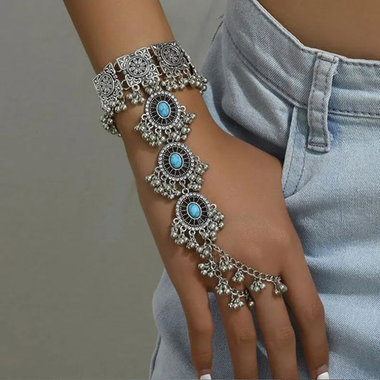 Ethnic Resin Mitten Tassel Vintage Silver Color Punk Hand Bracelets