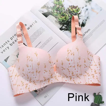 Sexy Lingerie Flower Print Gathered Bras Floral Push Up Seamless Bra Underwear
