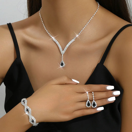 Rhinestone Water Drop Crystal Necklace Set