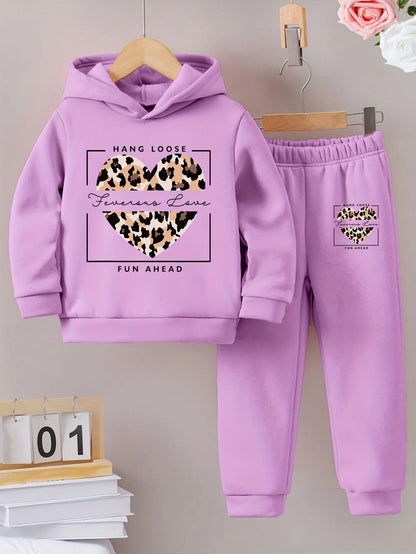 Fall/Winter casual warm print warm lining hoodie sweatpants set