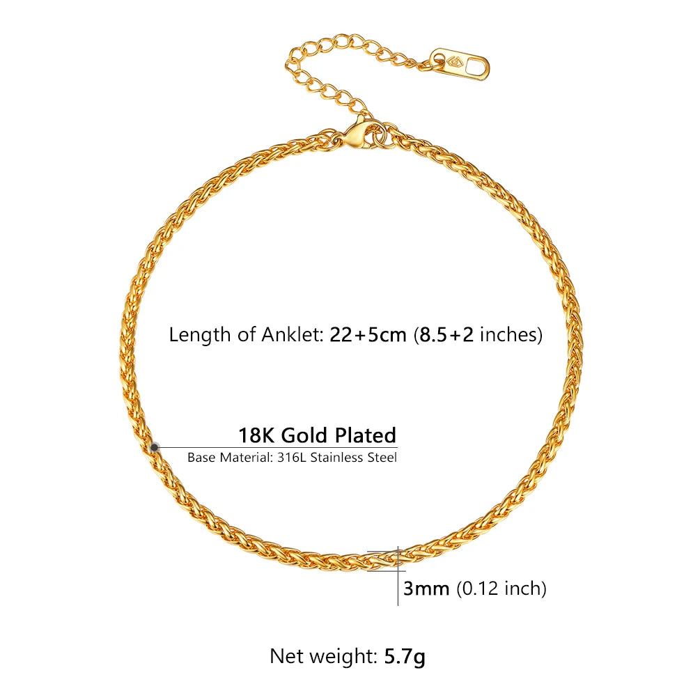 U7 Ankle Cuban Link Snake Figaro Bracelets