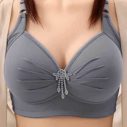 Plus-size Brassiere Wire-free Middle-aged Underwear Three-row Hook Large Cup Bra