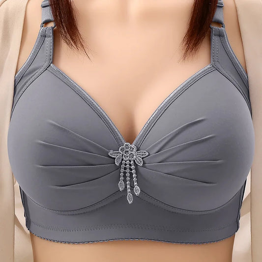 Plus-size Brassiere Wire-free Middle-aged Underwear Three-row Hook Large Cup Bra