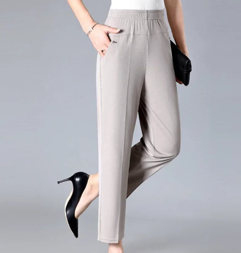 Elastic High Waist Casual Straight Pants
