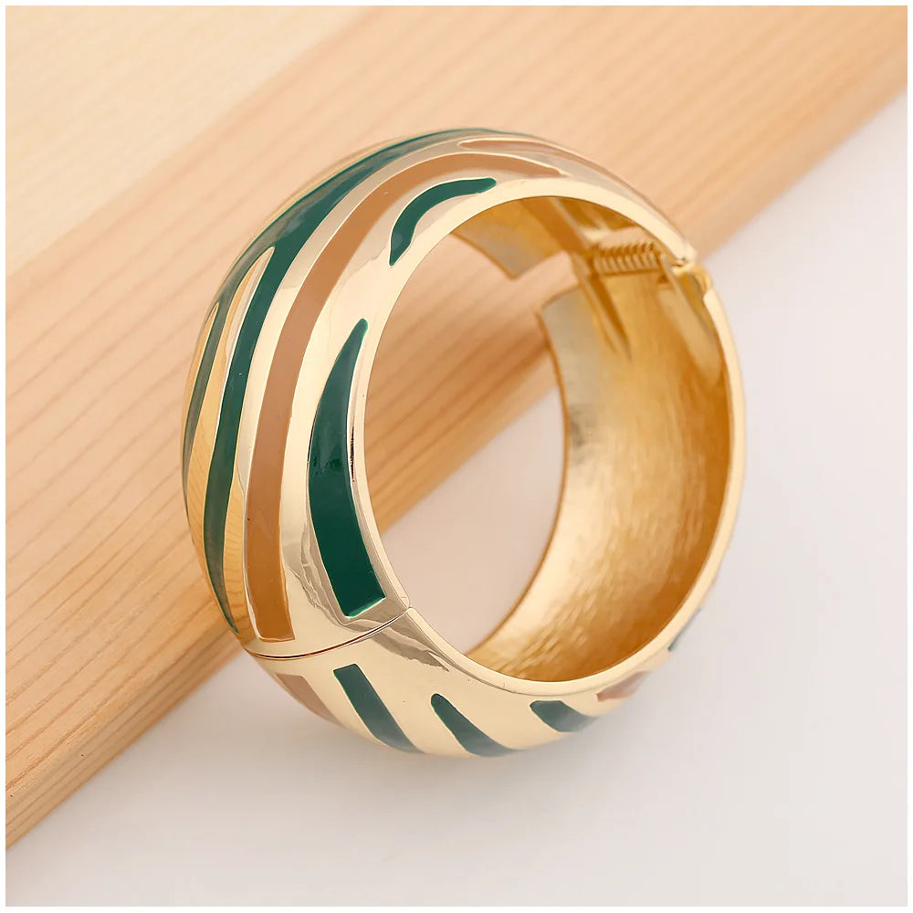 Minimalist Green Zinc Alloy Bangles Geometric Wide Cuff Open Bangle Bracelets