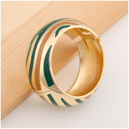 Minimalist Green Zinc Alloy Bangles Geometric Wide Cuff Open Bangle Bracelets