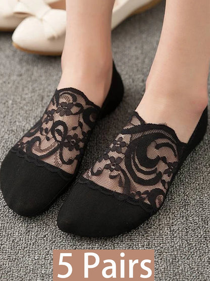 5 Pairs/Lot Lace Invisible Transparent No-Show Ankle Short