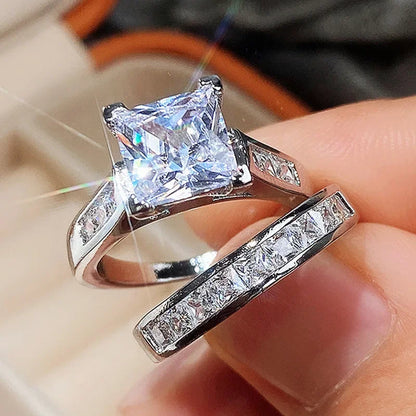 Elegant Bride Brilliant Square Zirconia Luxury Ring Set