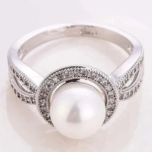 Romantic Elegant Big Round Imitation Pearl Ring