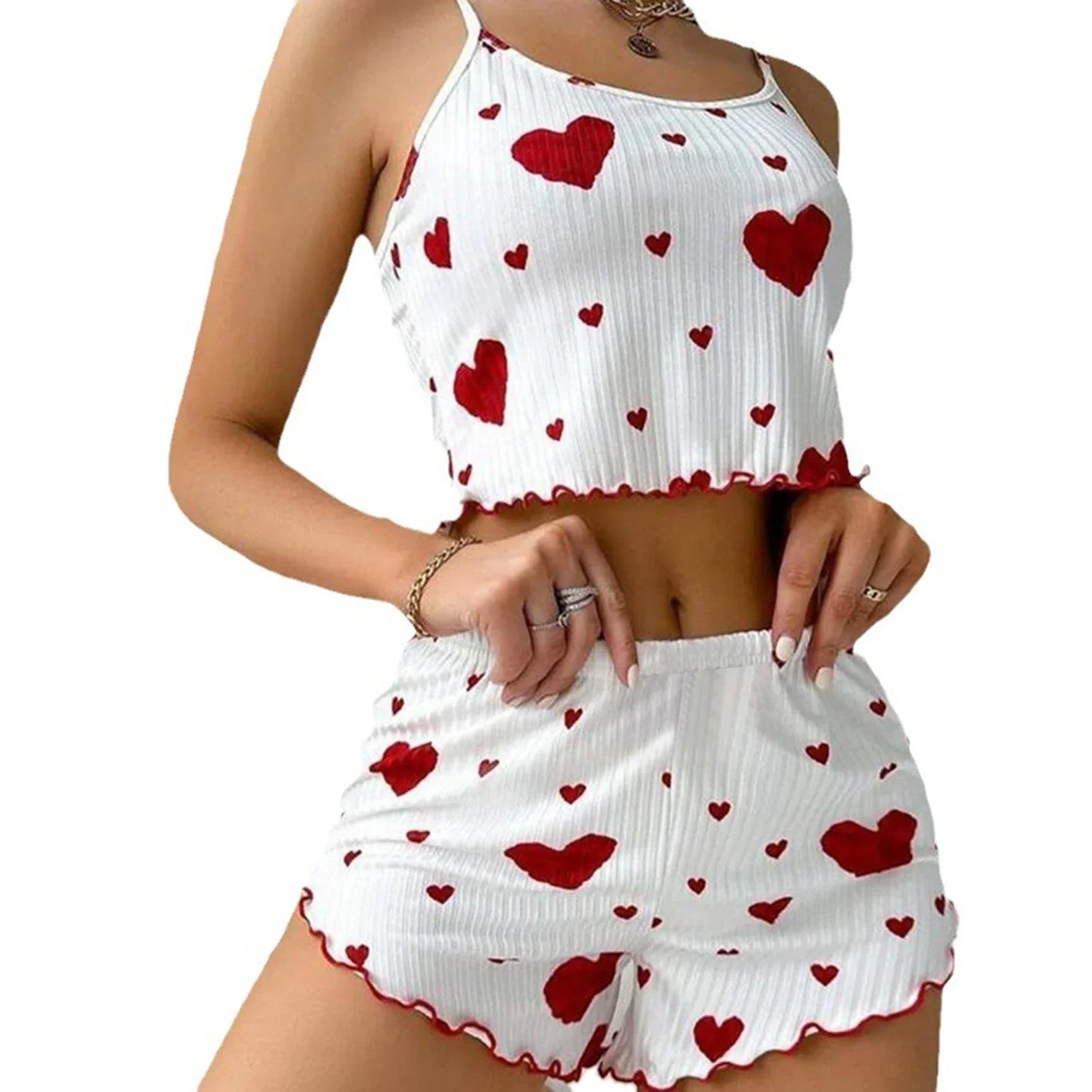 Short Tank Ventilate Soft Casual Love Printing Pyjama Set