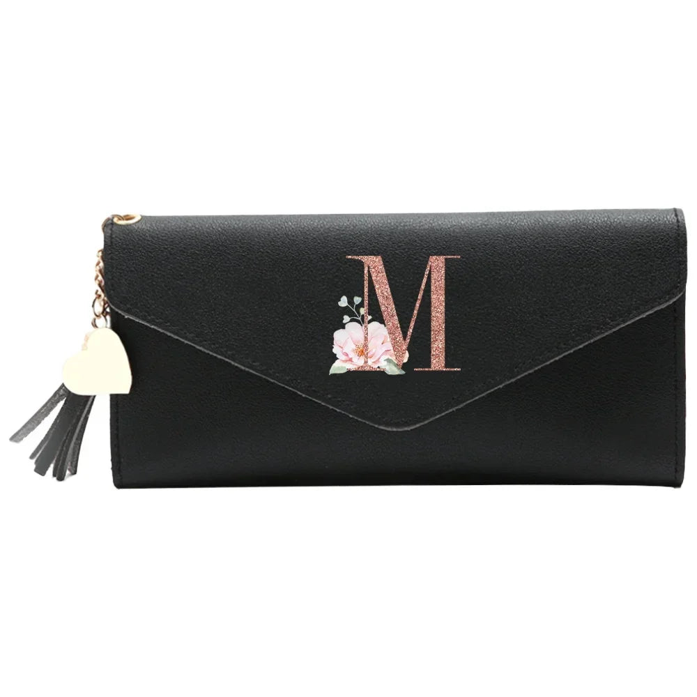 Black Small Leather Coin Rose Gold Wallet