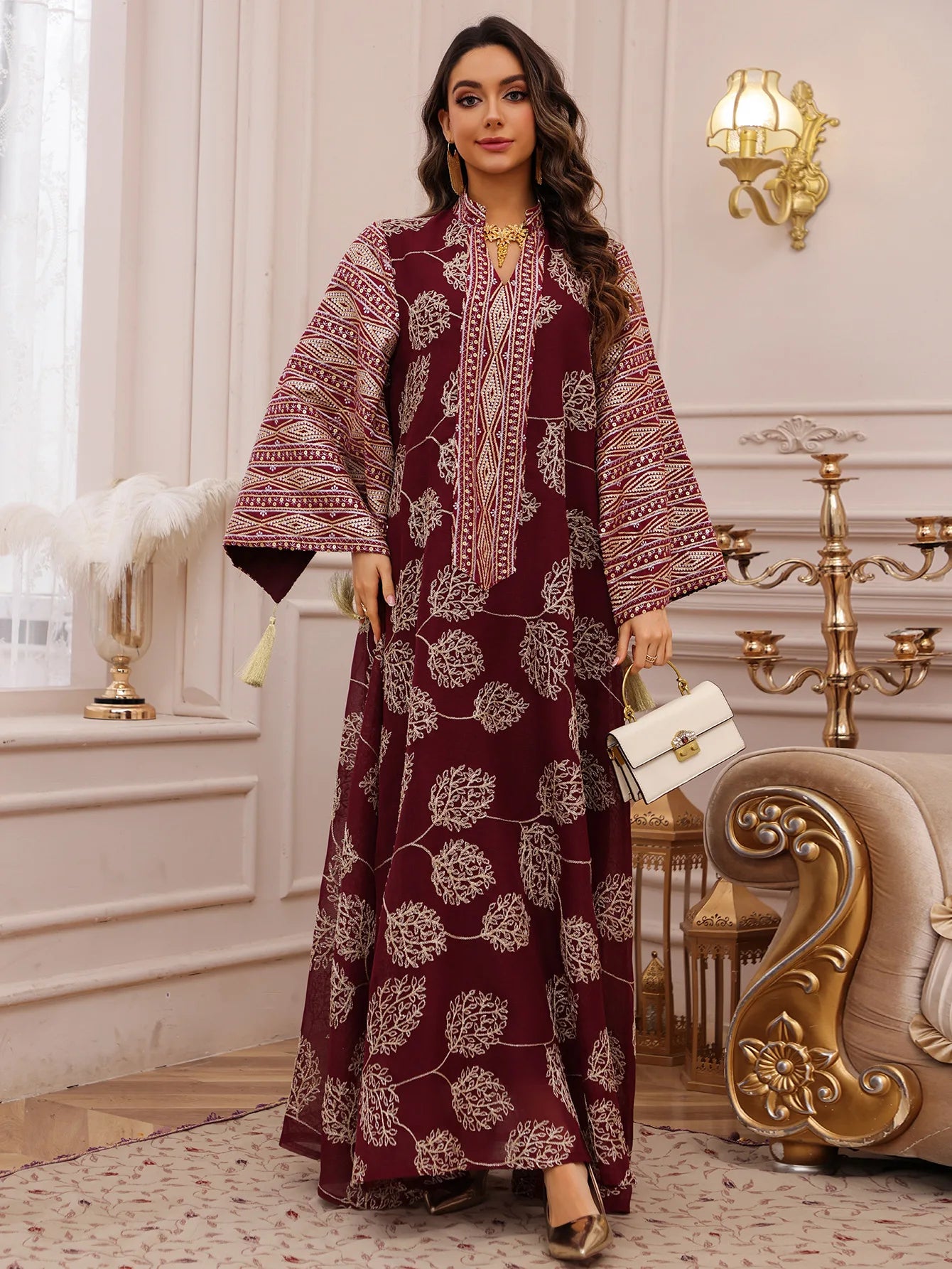 Red Islamic with Gold Detailing Ideal Abayas