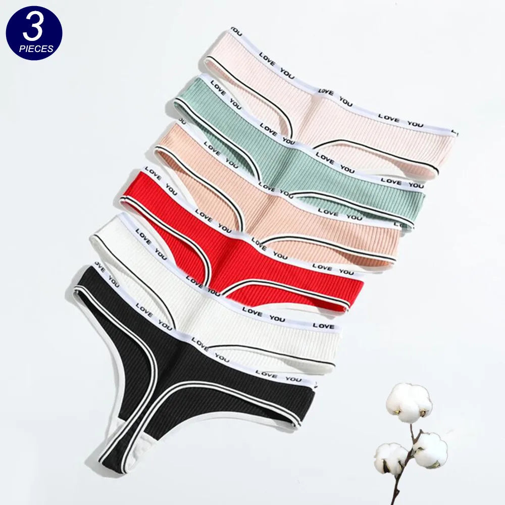 3pcs Ribbed Cotton G String Lingerie