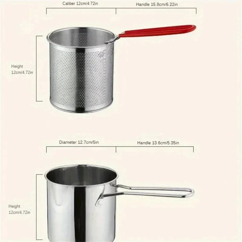 Stainless Steel Fryer with Filter Screen Household Small Oil Pot
