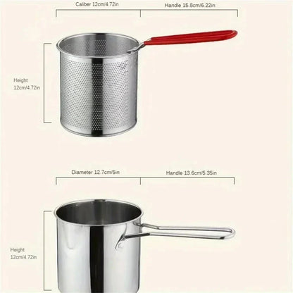 Stainless Steel Fryer with Filter Screen Household Small Oil Pot