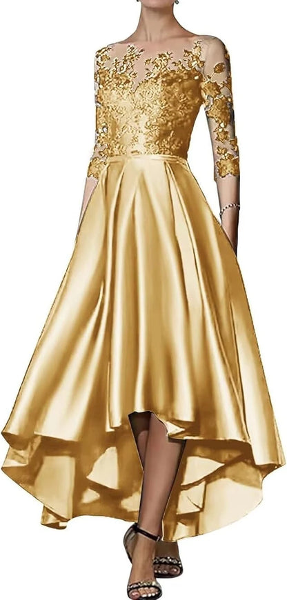 V-Neck Satin Asymmetrical Elegant Dress