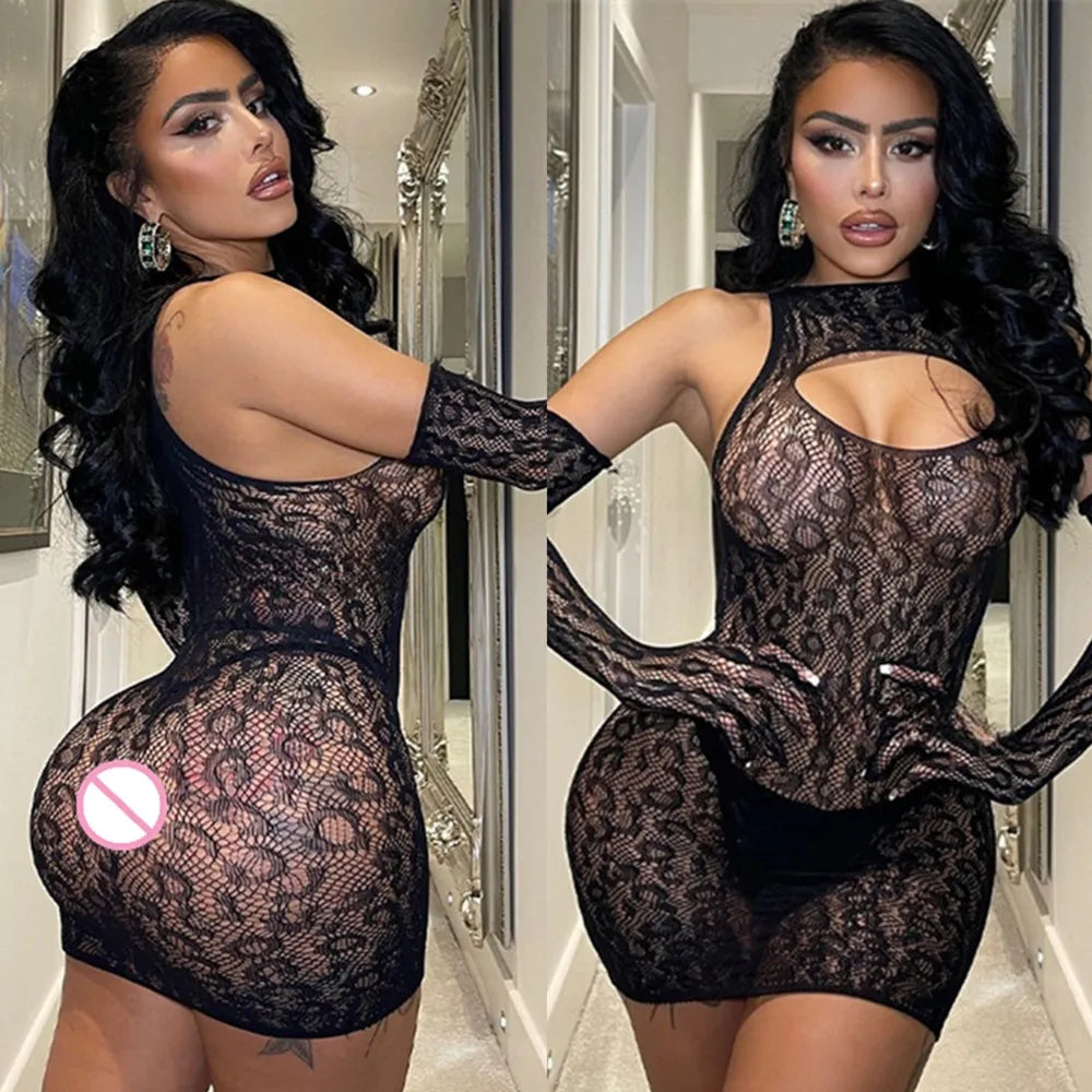 Fishnet Sexy Babydoll Slim Mini Lingerie Dress