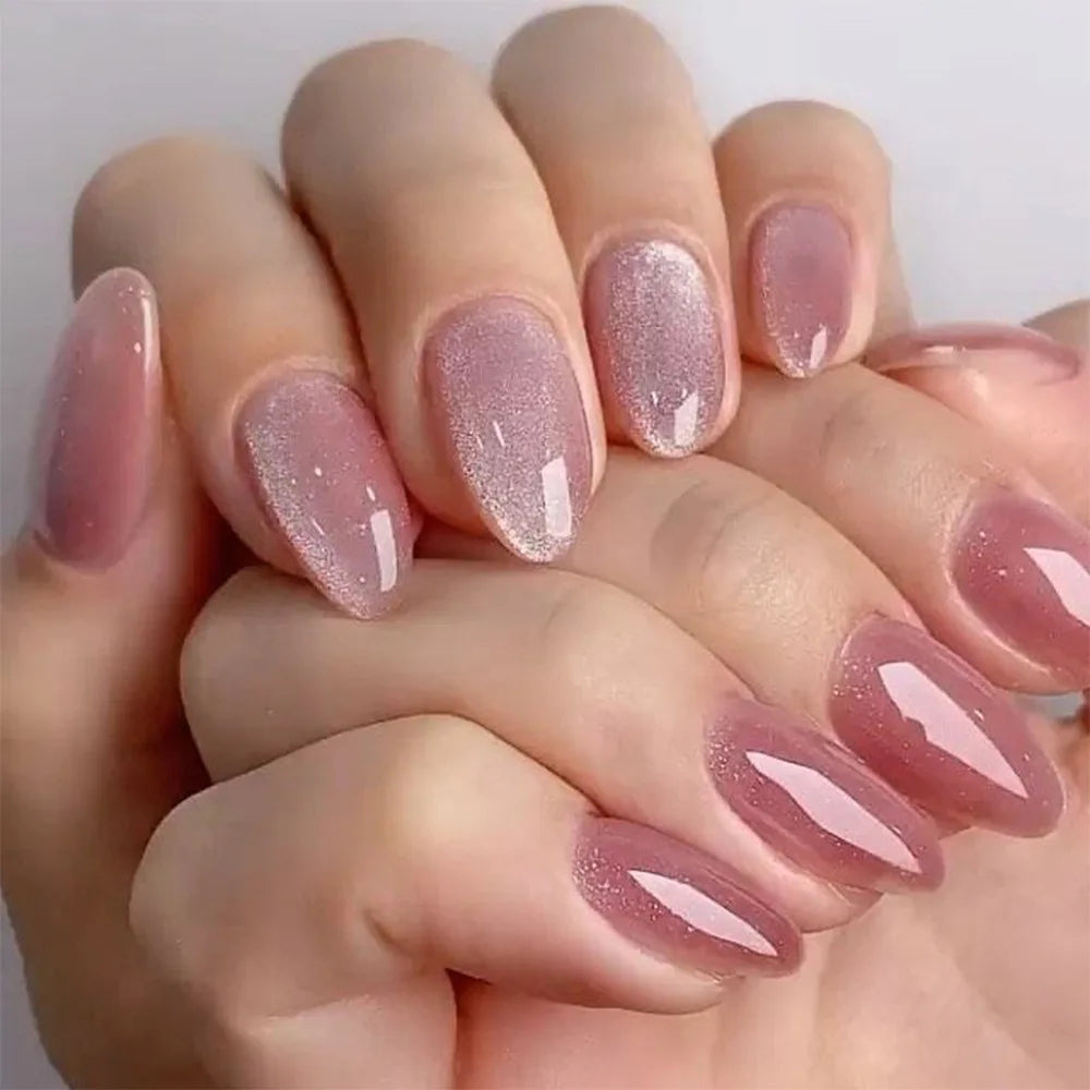 24Pcs Metallic Cat Eye French Sheer Manicure Tip Art Textured 3D Acrylic False Nails